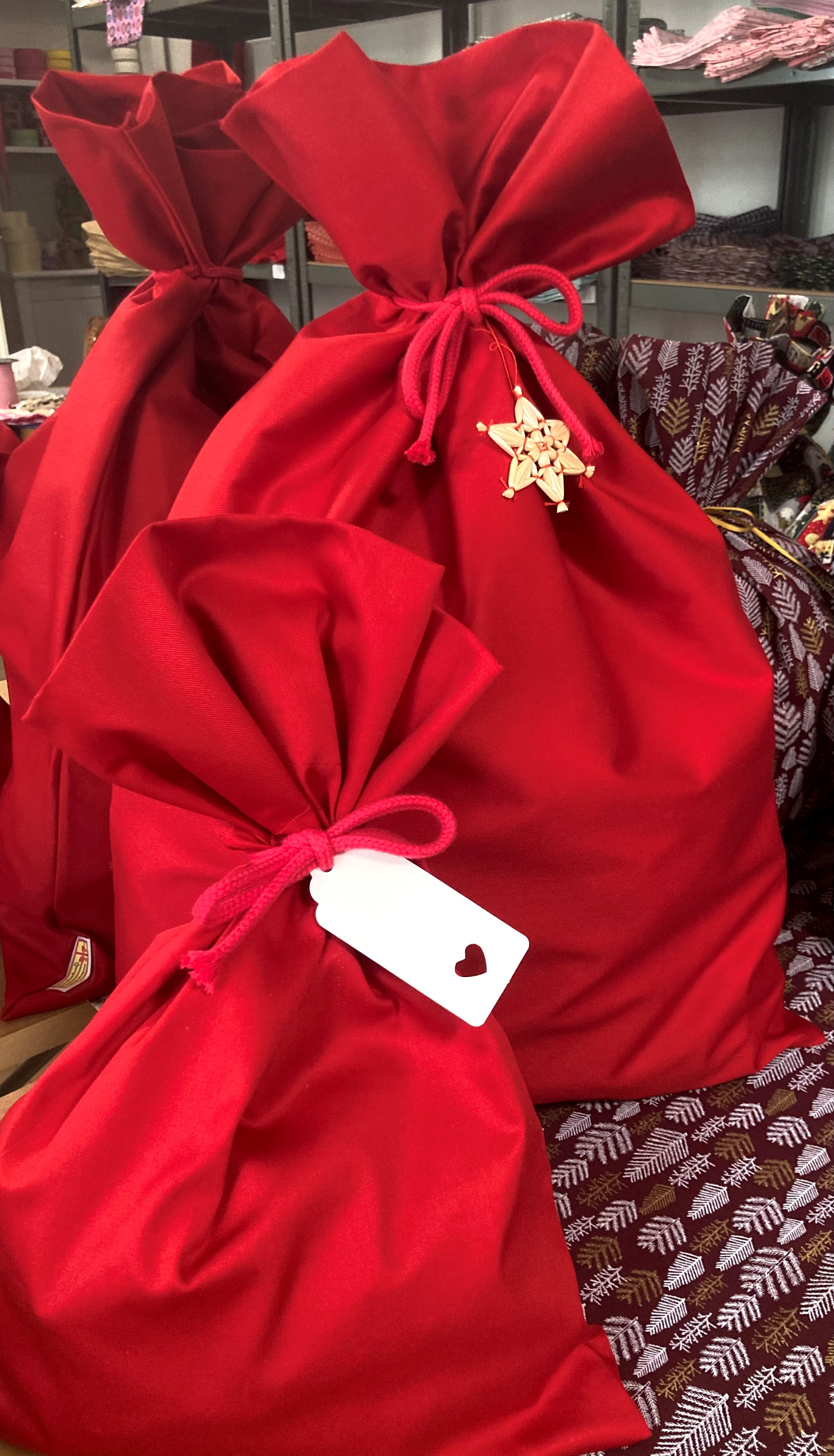 All Plain Red Gift Cloth Sacks, XL & L & Bottle