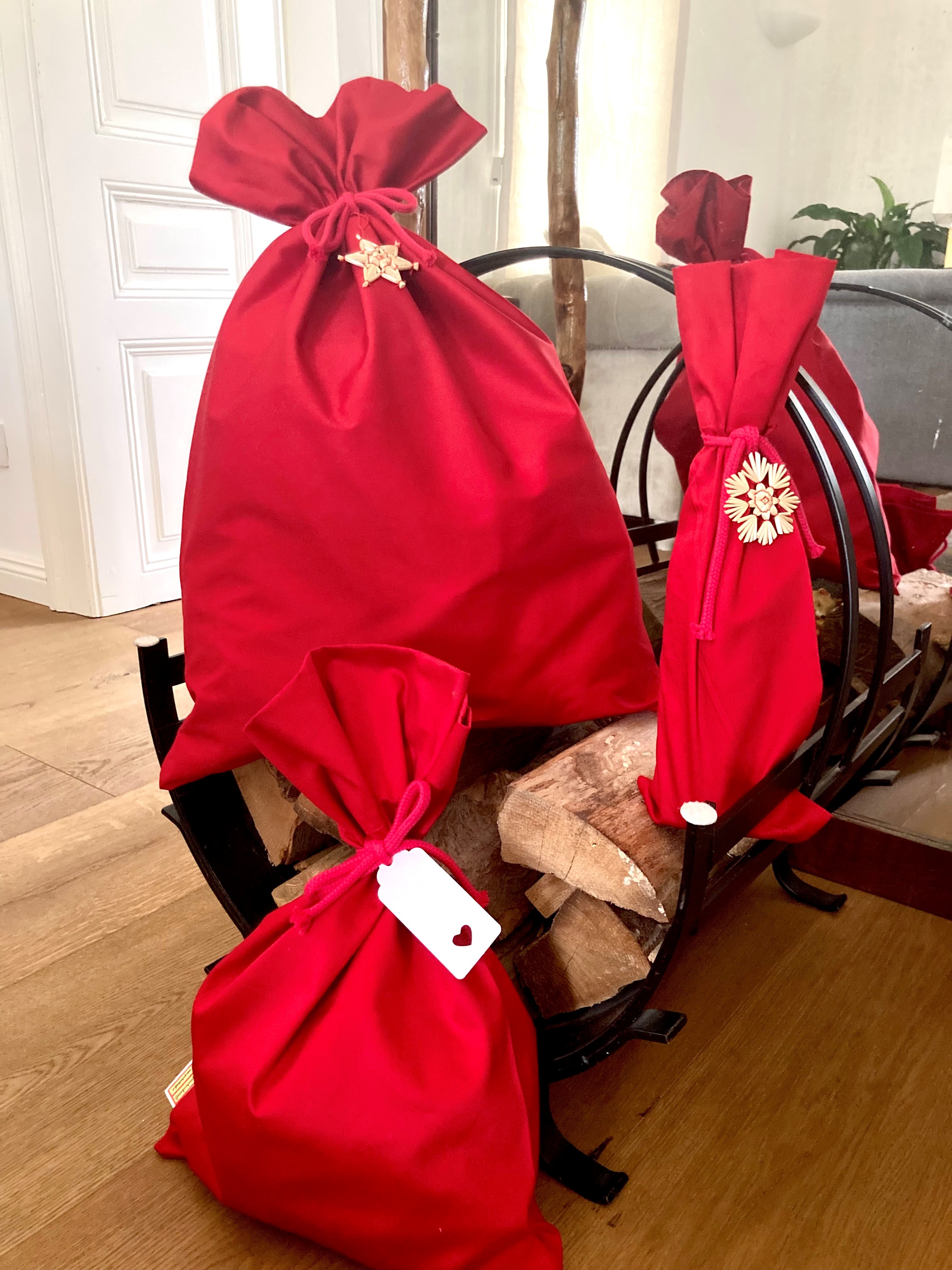 All Plain Red Gift Cloth Sacks, XL & L & Bottle